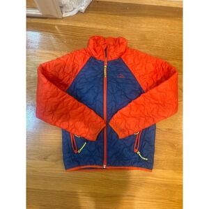 LL Bean Kids S 8 PrimaLoft Packaway Jacket Orange Navy Quilted Puffer 517545
